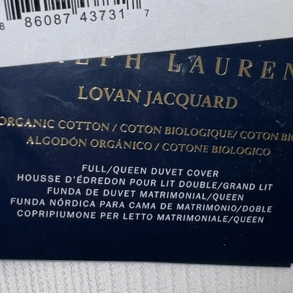Ralph Lauren Organic Cotton Lovan Jacquard Duvet Cover F/Q Studio White NWT $475